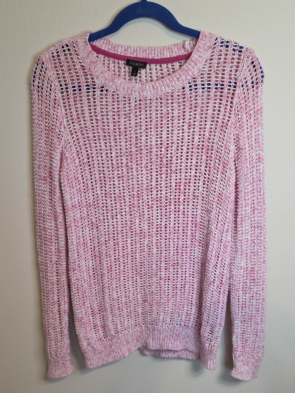 Talbots Pink Open-Weave Crewneck Sweater